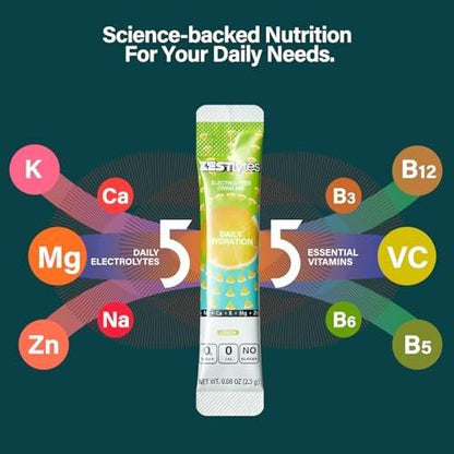 ZestLytes 40 Sticks Elektrolyt-Pulver – Zuckerfrei, Kalorienfrei, Natriumarm – Leicht Gesüßt – Geschmacksrichtungen Zitrone, Orange, Pfirsich, Grapefruit