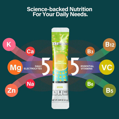 ZestLytes 40 Sticks Elektrolyt-Pulver – Zuckerfrei, Kalorienfrei, Natriumarm – Leicht Gesüßt – Geschmacksrichtungen Zitrone, Orange, Pfirsich, Grapefruit