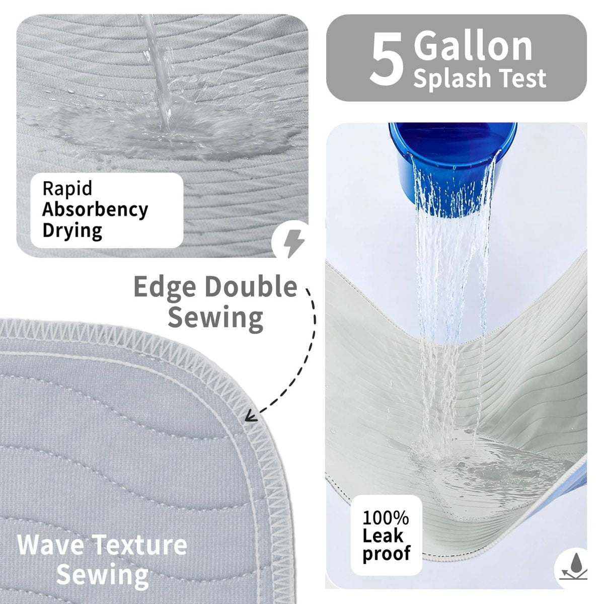 Accompagner Inkontinenz-Bettunterlagen waschbar wasserdicht, saugstarke wiederverwendbare Unterlagen für Windelwechsel, Pflege, bettlägerige Erwachsene, Senioren, Kinder und Hunde (Perlgrau, 24"x24" (4er-Pack))