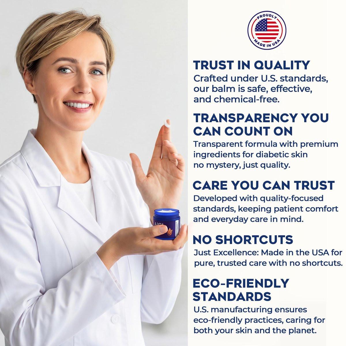 A1C BOLD SKINCARE Diabetic Care Balm – Pflegebalsam für Diabetiker mit Bienenwachs & Vitamin E, Feuchtigkeitscreme für trockene, rissige Hände & Füße, lang anhaltende Hydratation für empfindliche Haut, 56 g