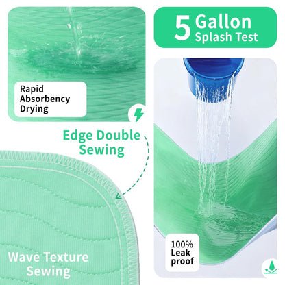 Accompagner Inkontinenz-Bettauflagen Waschbar Wasserdicht, Saugstarke Wiederverwendbare Unterlagen für Windelwechsel, Pflege, Bettlägerige, Erwachsene, Senioren, Kinder und Hunde (Grün, 24"x24", 4er-Pack)