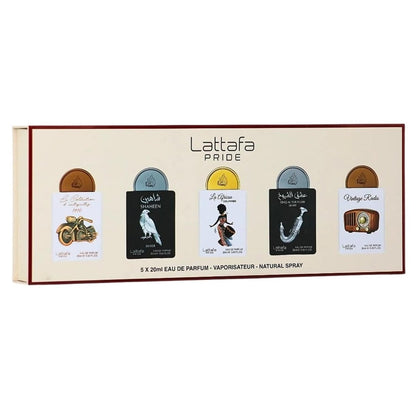 Lattafa Pride Geschenkset – Lang anhaltende arabische Parfums für Damen Collection No.5 (5 x 20 ml) – Eau de Parfum Spray – Elegantes Damenparfüm mit luxuriösen Düften – Premium-Geschenkbox für jeden Anlass