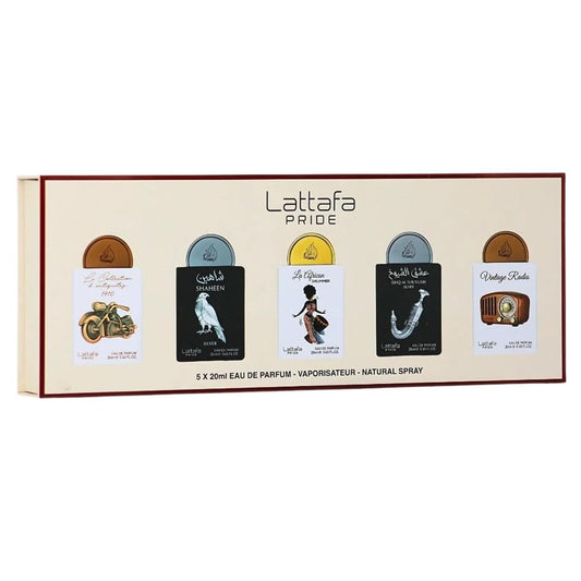 Lattafa Pride Geschenkset – Lang anhaltende arabische Parfums für Damen Collection No.5 (5 x 20 ml) – Eau de Parfum Spray – Elegantes Damenparfüm mit luxuriösen Düften – Premium-Geschenkbox für jeden Anlass