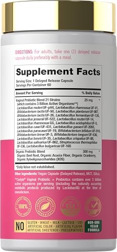 Carlyle Vaginale Probiotika für Frauen | 60 Kapseln | mit Präbiotika | Unterstützt gesunden Geruch, pH-Wert, Hefegleichgewicht und Flora | Vegan, Nicht-GVO, Glutenfrei | Für Sie
