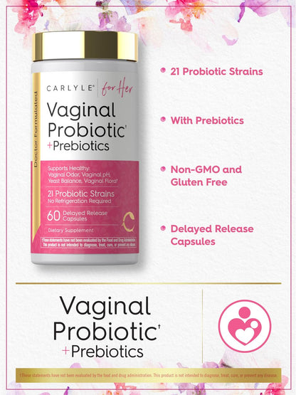 Carlyle Vaginale Probiotika für Frauen | 60 Kapseln | mit Präbiotika | Unterstützt gesunden Geruch, pH-Wert, Hefegleichgewicht und Flora | Vegan, Nicht-GVO, Glutenfrei | Für Sie