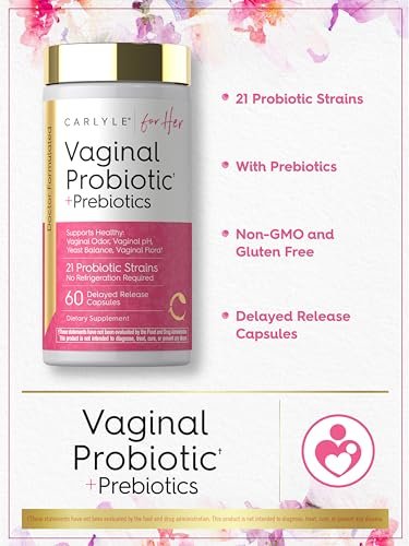 Carlyle Vaginale Probiotika für Frauen | 60 Kapseln | mit Präbiotika | Unterstützt gesunden Geruch, pH-Wert, Hefegleichgewicht und Flora | Vegan, Nicht-GVO, Glutenfrei | Für Sie