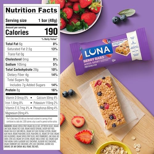 LUNA Berry Bars - Beeren-Mix Geschmack - Ballaststoffreiche Müsliriegel - Non-GMO - Glutenfreie Proteinriegel - Mit Bio-Hafer (6er Pack)