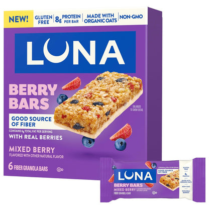 LUNA Berry Bars - Beeren-Mix Geschmack - Ballaststoffreiche Müsliriegel - Non-GMO - Glutenfreie Proteinriegel - Mit Bio-Hafer (6er Pack)