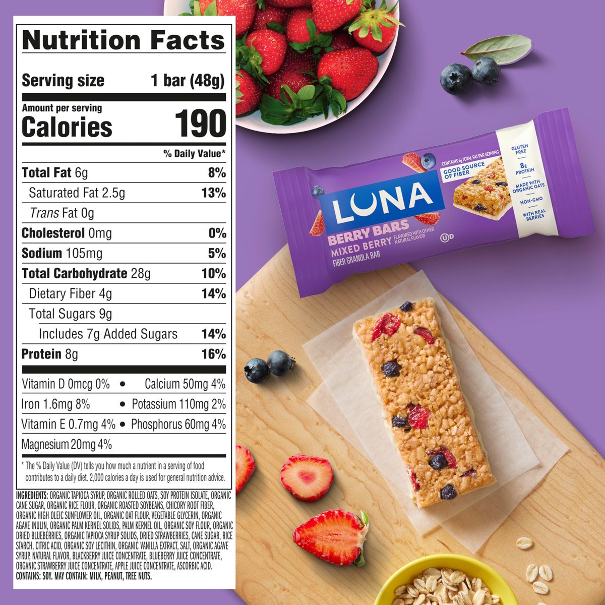 LUNA Berry Bars - Beeren-Mix Geschmack - Ballaststoffreiche Müsliriegel - Non-GMO - Glutenfreie Proteinriegel - Mit Bio-Hafer (6er Pack)