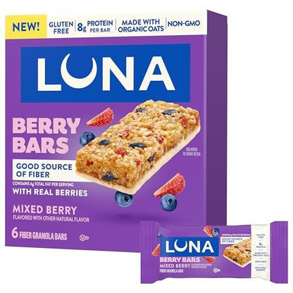 LUNA Berry Bars - Beeren-Mix Geschmack - Ballaststoffreiche Müsliriegel - Non-GMO - Glutenfreie Proteinriegel - Mit Bio-Hafer (6er Pack)