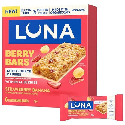 LUNA Berry Bars – Erdbeer-Bananen-Geschmack – Ballaststoffreiche Müsliriegel – Nicht-GVO – Glutenfreie Proteinriegel – Mit Bio-Hafer (6er-Pack)