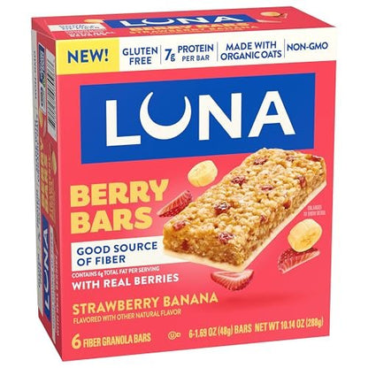 LUNA Berry Bars – Erdbeer-Bananen-Geschmack – Ballaststoffreiche Müsliriegel – Nicht-GVO – Glutenfreie Proteinriegel – Mit Bio-Hafer (6er-Pack)