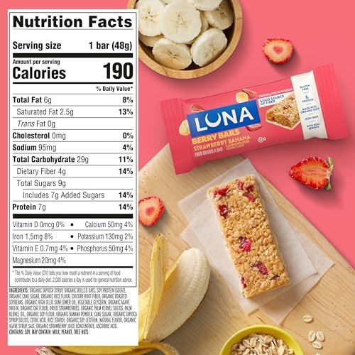 LUNA Berry Bars – Erdbeer-Bananen-Geschmack – Ballaststoffreiche Müsliriegel – Nicht-GVO – Glutenfreie Proteinriegel – Mit Bio-Hafer (6er-Pack)