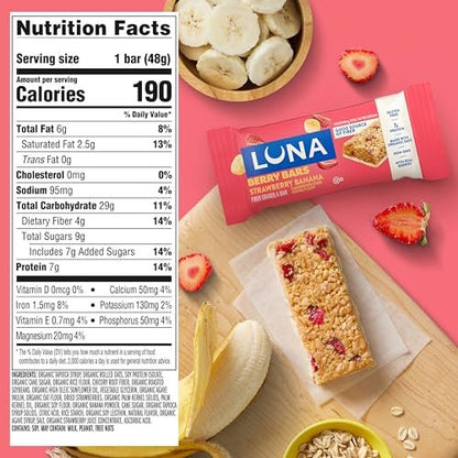 LUNA Berry Bars – Erdbeer-Bananen-Geschmack – Ballaststoffreiche Müsliriegel – Nicht-GVO – Glutenfreie Proteinriegel – Mit Bio-Hafer (6er-Pack)