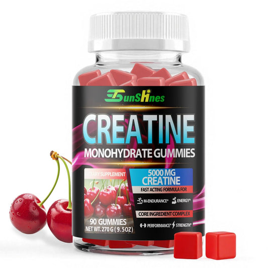 tsunshnes Creatin-Monohydrat Gummis 5g (5000mg) – Zuckerfreies Creatin, Pre-Workout-Energie, vegan, ohne Gentechnik, für Männer & Frauen – 90 Stück Kirsche-Geschmack