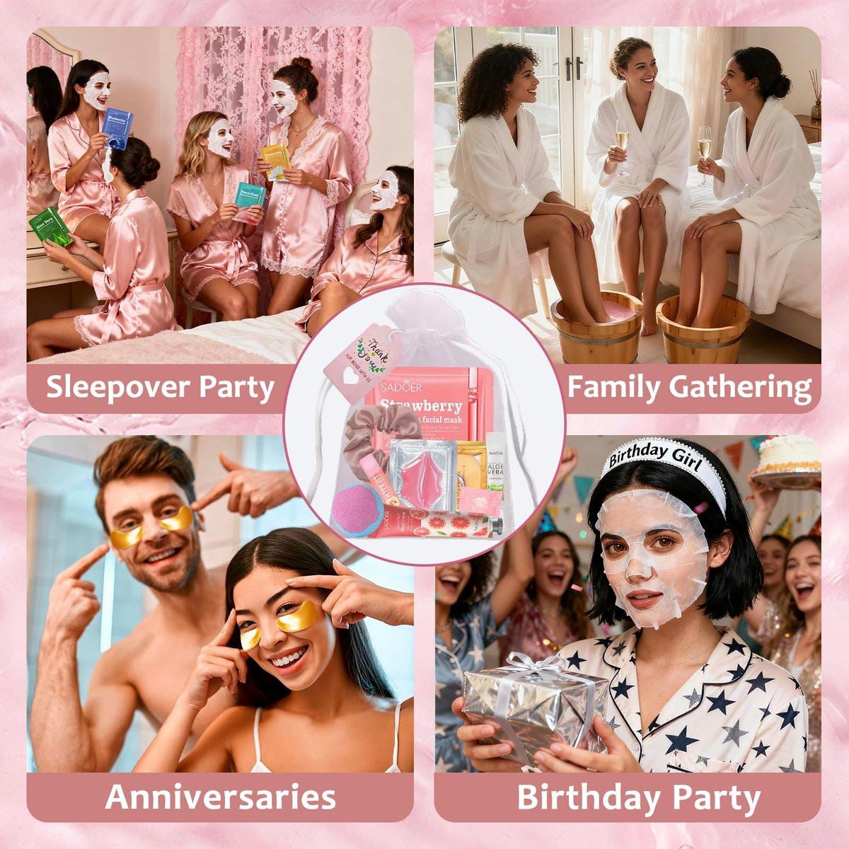 132-teiliges Spa-Party-Set für Frauen – Gesichtsmasken, Handcreme, Lippenbalsam, Augenpads, Lippenmaske, Fußbadebomben, Haarband – Perfekt für Geburtstage und Übernachtungen