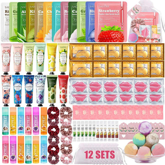 132-teiliges Spa-Party-Set für Frauen – Gesichtsmasken, Handcreme, Lippenbalsam, Augenpads, Lippenmaske, Fußbadebomben, Haarband – Perfekt für Geburtstage und Übernachtungen