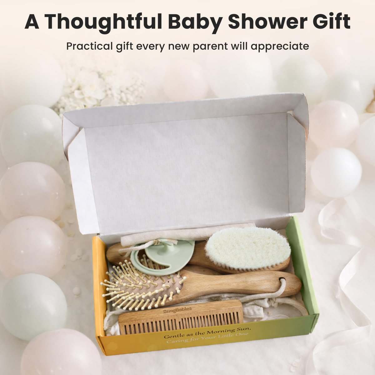 Baby Haarbürsten- und Kamm-Set für Neugeborene – Sanfte Ziegenhaar- und Bambusborstenbürsten mit Holzgriffen – 5-teiliges Babybürstenset mit Baumwoll-Reisetasche – Geschenke für Jungen und Mädchen