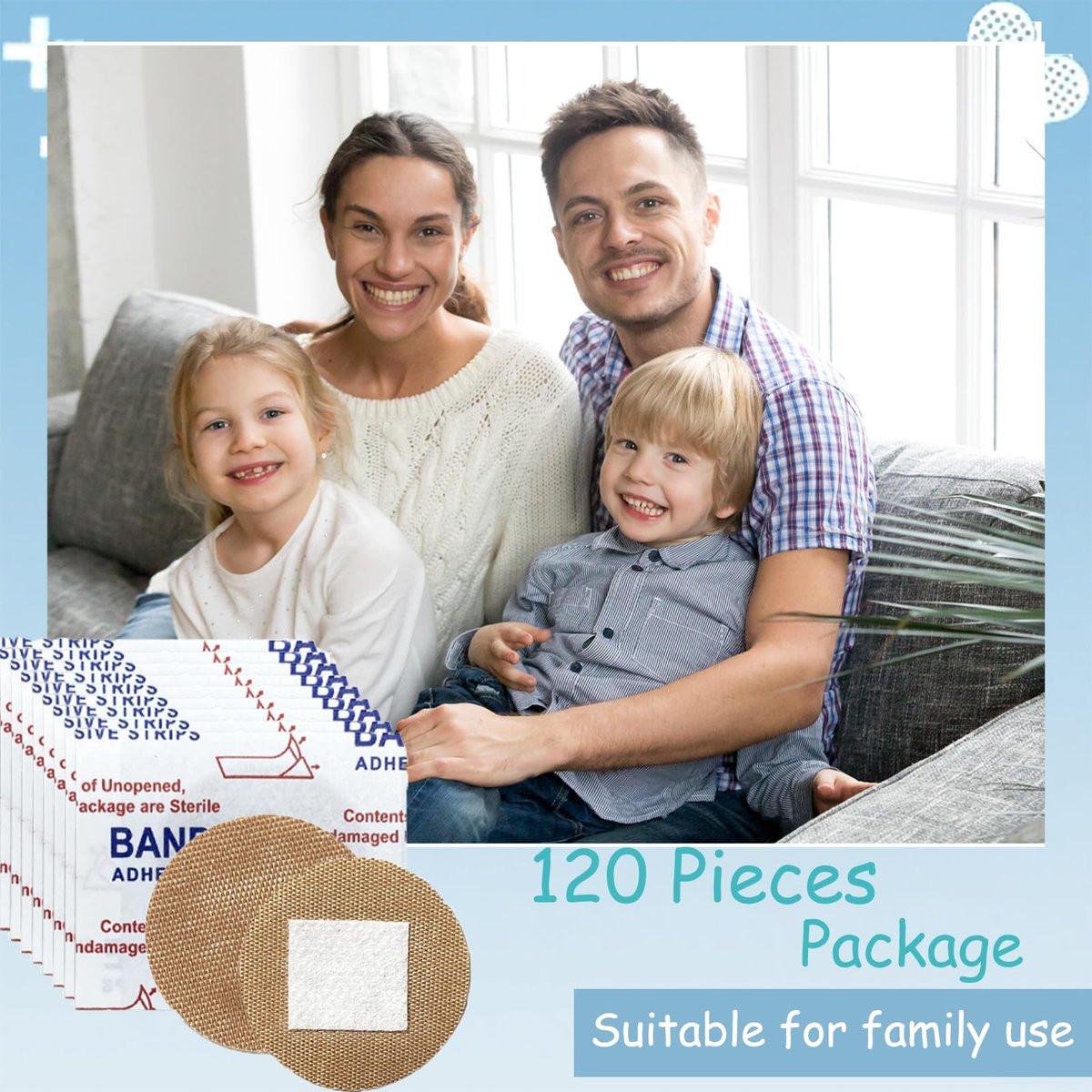 120 Stück Atmungsaktive Stoff-Pflaster, Rund, Oval und Quadratisch, Flexible Klebestreifen für Gesicht und kleine Wunden