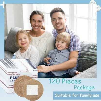 120 Stück Atmungsaktive Stoff-Pflaster, Rund, Oval und Quadratisch, Flexible Klebestreifen für Gesicht und kleine Wunden