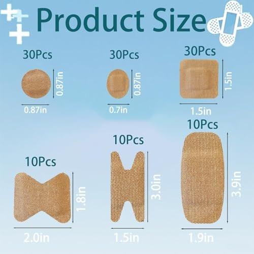 120 Stück atmungsaktive Stoffpflaster, kleine runde, ovale und quadratische flexible Klebestreifen für Gesicht und kleine Wunden (Multi-Style)