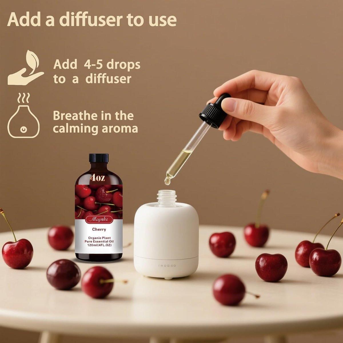 Kirsch Duftöl – Kirsch Aromaöl für Diffuser, Luftbefeuchter, DIY Kerzen, Seife, süßer Duft, Zuhause, Büro, geschenkbereit – MLYNKL Kirschöl (130 ml / 4,33 fl oz)