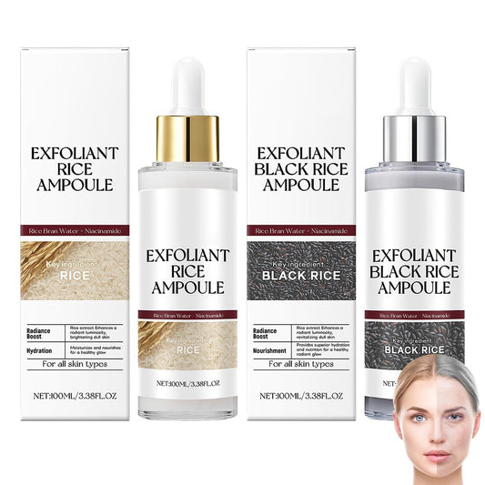Reis-Exfoliant-Ampullen Duo – Schwarze & Weiße Gesichts-Peeling-Lösung, Feuchtigkeitsspendender Porenverfeinerer, 2er-Pack, 100 ml
