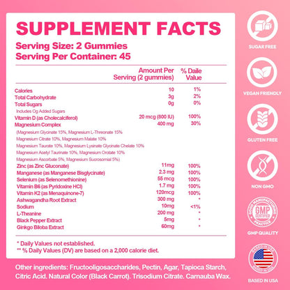 Magnesium Glycinat Gummies 700 mg – 21-in-1 Hochdosiertes Magnesiumpräparat mit Ashwagandha, L-Theanin, Zink, Vitamin – Zuckerfreie Magnesium Gummies für Schlaf, Konzentration & Entspannung – für Frauen, Männer & Kinder