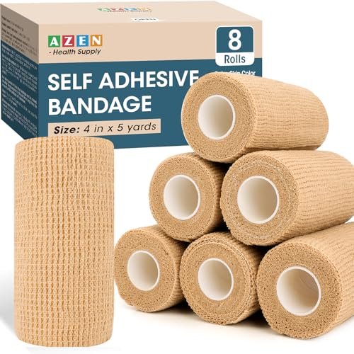 AZEN 8er-Pack Selbstklebende Bandage, 10 cm x 4,6 m, Elastische Kohäsivbandage, hautfarbenes Sporttape, Tattoo-Griffband, Tierarztbandage