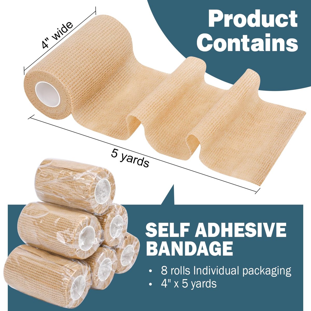 AZEN 8er-Pack Selbstklebende Bandage, 10 cm x 4,6 m, Elastische Kohäsivbandage, hautfarbenes Sporttape, Tattoo-Griffband, Tierarztbandage