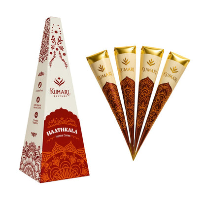Pflanzliche Henna-Paste-Kegel | Dunkelrotbraune Farbe mit Teebaumöl | Haarfärbemittel | Packung mit 4 Stück à 25 g