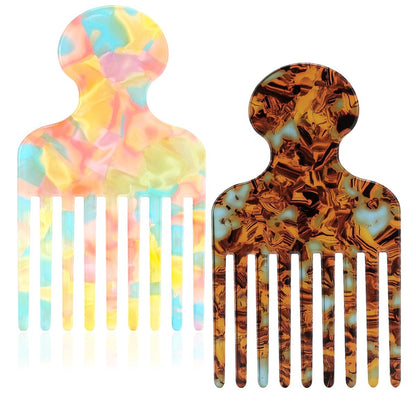Clofiak 2er-Pack Haarkamm mit langen breiten Zähnen für Locken 4,7 Zoll – Sanftes Entwirren und Anheben von lockigem Haar – Afro-Styling-Werkzeug für Frauen und Männer (Bunt)