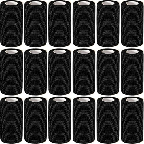 AZEN 18er-Pack selbstklebende elastische Bandage, 4" x 5 Yards, schwarzes Athletik-Tape, Tattoo-Grip-Tape, Vet-Wrap, Knöchel-Tape