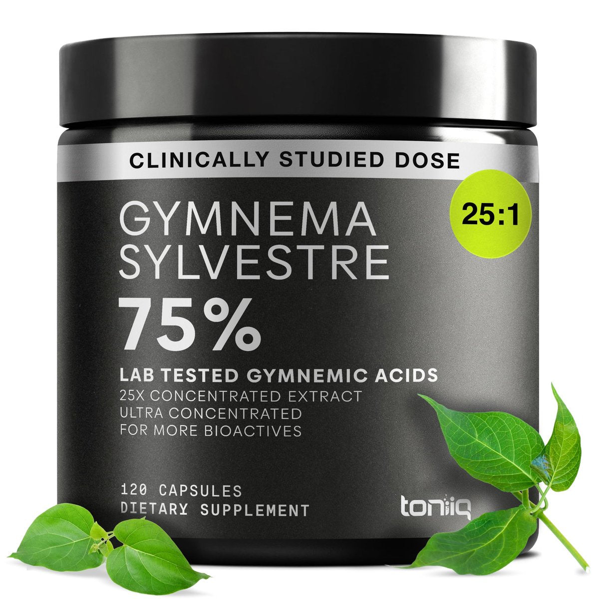 Toniiq Gymnema Sylvestre – Ultrahochwirksamer 25:1 Extrakt, standardisiert auf 75% Gymnemsäuren – 500 mg klinische Dosis – dreifach auf Reinheit getestet – 120 vegane Kapseln