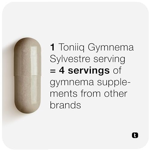 Toniiq Gymnema Sylvestre – Ultrahochwirksamer 25:1 Extrakt, standardisiert auf 75% Gymnemsäuren – 500 mg klinische Dosis – dreifach auf Reinheit getestet – 120 vegane Kapseln