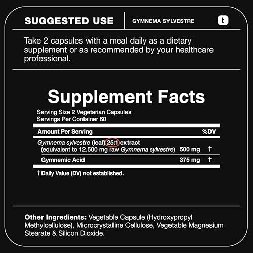 Toniiq Gymnema Sylvestre – Ultrahochwirksamer 25:1 Extrakt, standardisiert auf 75% Gymnemsäuren – 500 mg klinische Dosis – dreifach auf Reinheit getestet – 120 vegane Kapseln