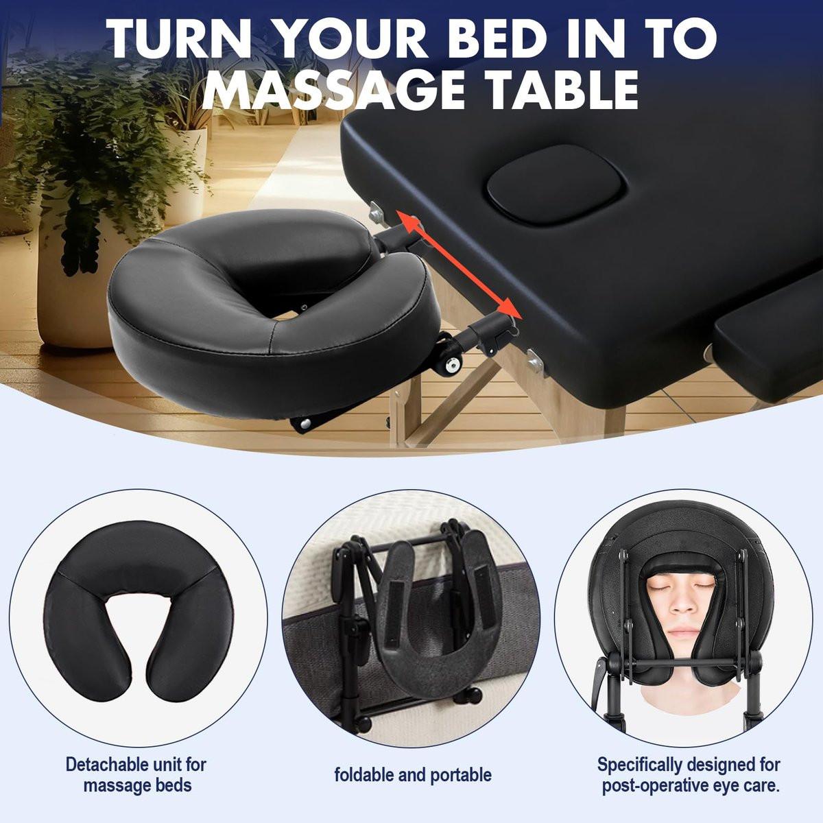 KONOVOLY Massage-Kopfstütze für das Bett, Massage-Matratzen-Kopfaufsatz für Zuhause, verstellbare Gesichtsauflage für Massagetische, Kissen für die Erholung nach Augenoperationen (Schwarz)