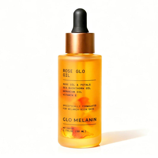 Glo Melanin Rose Glo Oil – Natürliches aufhellendes & beruhigendes Gesichts- und Körperöl mit Hagebutte, Sanddorn, Argan, Traubenkern & Vitamin E – 100% sauber, melaninfreundlich (50 ml)