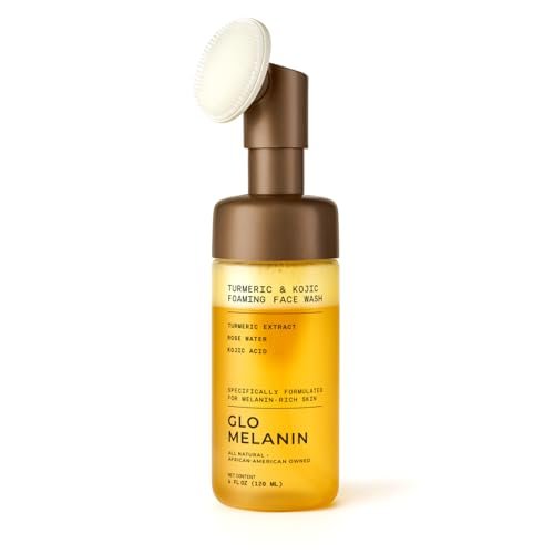 Glo Melanin Kurkuma & Kojic Schaumgesichtswaschmittel – Aufhellender Reinigungsschaum mit Peeling-Verschluss, Rosenwasser, Vitamin C, Aloe & Kojisäure – Natürlich, Parabenfrei, 120 ml