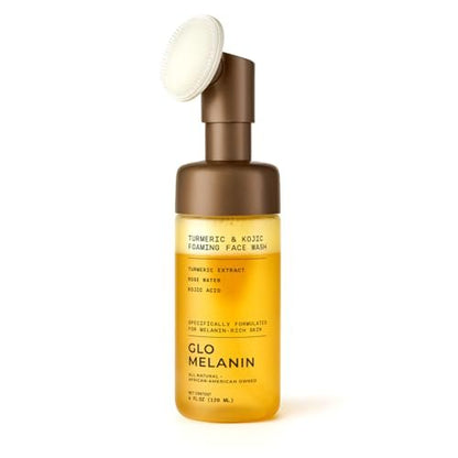 Glo Melanin Kurkuma & Kojic Schaumgesichtswaschmittel – Aufhellender Reinigungsschaum mit Peeling-Verschluss, Rosenwasser, Vitamin C, Aloe & Kojisäure – Natürlich, Parabenfrei, 120 ml