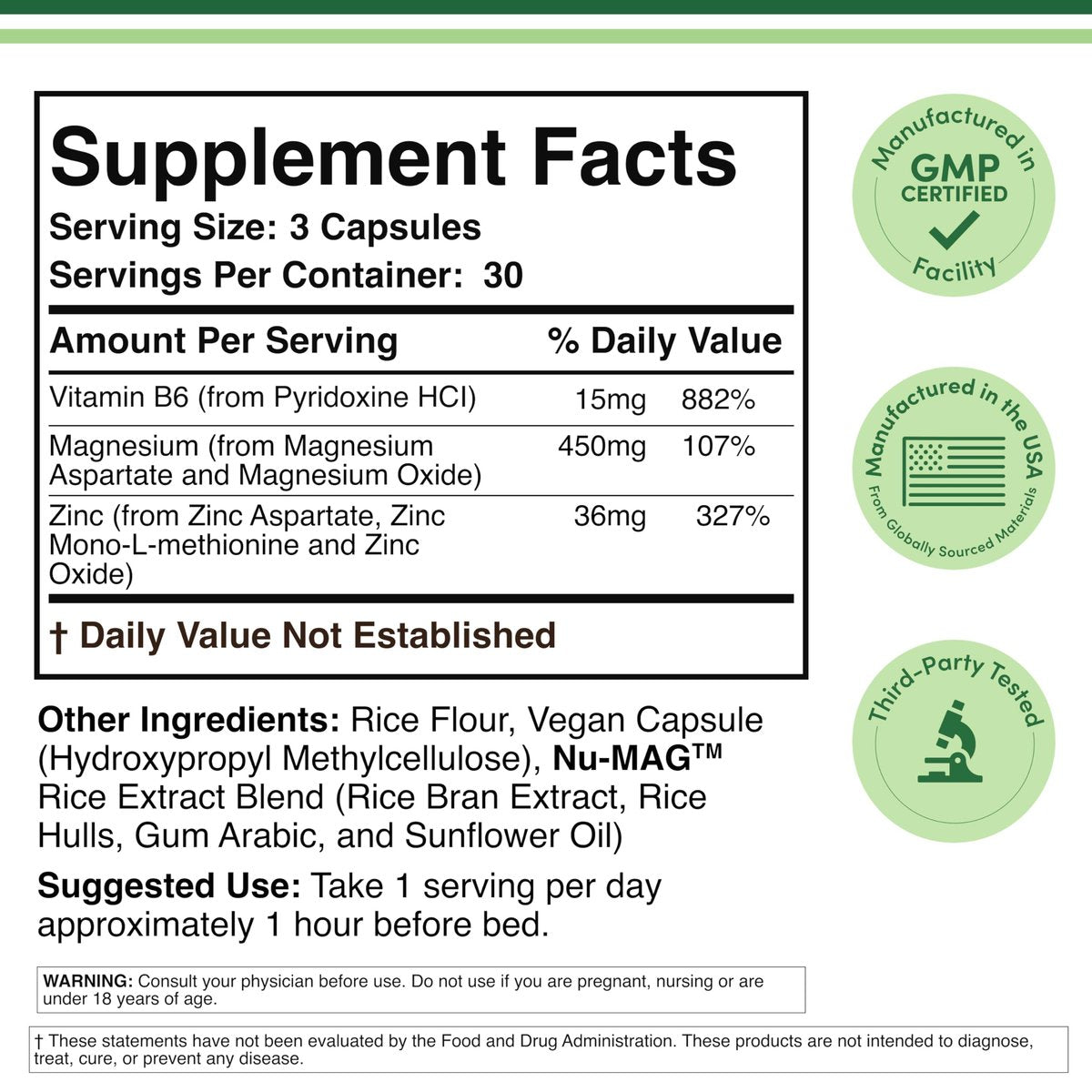 ZMA Supplement für Männer und Frauen (Über 100% des Tagesbedarfs an Zink, Magnesiumaspartat, Vitamin B6) 501 mg, 90 Kapseln für Erholung und aktiven Lebensstil von Double Wood Supplements