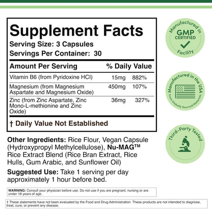 ZMA Supplement für Männer und Frauen (Über 100% des Tagesbedarfs an Zink, Magnesiumaspartat, Vitamin B6) 501 mg, 90 Kapseln für Erholung und aktiven Lebensstil von Double Wood Supplements