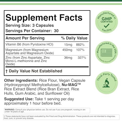 ZMA Supplement für Männer und Frauen (Über 100% des Tagesbedarfs an Zink, Magnesiumaspartat, Vitamin B6) 501 mg, 90 Kapseln für Erholung und aktiven Lebensstil von Double Wood Supplements