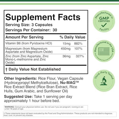 ZMA Supplement für Männer und Frauen (Über 100% des Tagesbedarfs an Zink, Magnesiumaspartat, Vitamin B6) 501 mg, 90 Kapseln für Erholung und aktiven Lebensstil von Double Wood Supplements