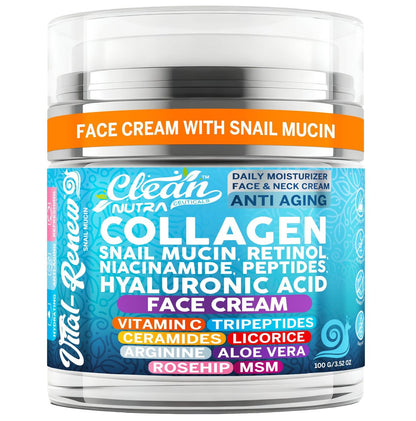 Schneckenmucin-Collagen-Gesichtscreme – Anti-Aging-Feuchtigkeitscreme mit Retinol, Niacinamid, Hyaluronsäure, Peptiden, Vitamin C, Ceramiden – Koreanische Hautpflege für tägliche Anwendung – 100 g