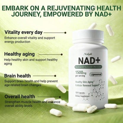 Ncduyde NAD+ Supplement, Liposomales NAD Nicotinamid-Ribosid Resveratrol 1500 mg - Anti-Aging & Gehirngesundheit, Energie steigern - Speziell für Frauen und Männer, 120 Kapseln