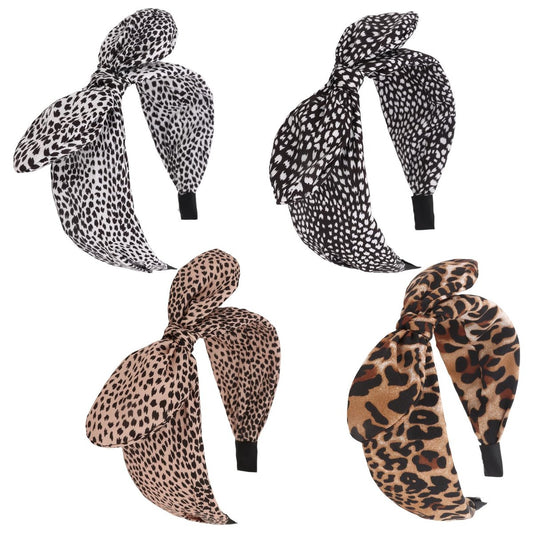 CURASA Große Schleifen-Stirnbänder für Frauen – Leoparden-Stirnband mit Schleife, modische Haaraccessoires im 4er-Pack