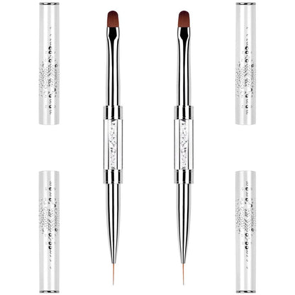 2er-Set Professionelle French Tip Pinsel-Set, French Tip Gel Liner, doppelendige Design-Pinsel mit Strassgriff für Builder Gel & Polygel, Nagelkunst-Werkzeuge in Salonqualität