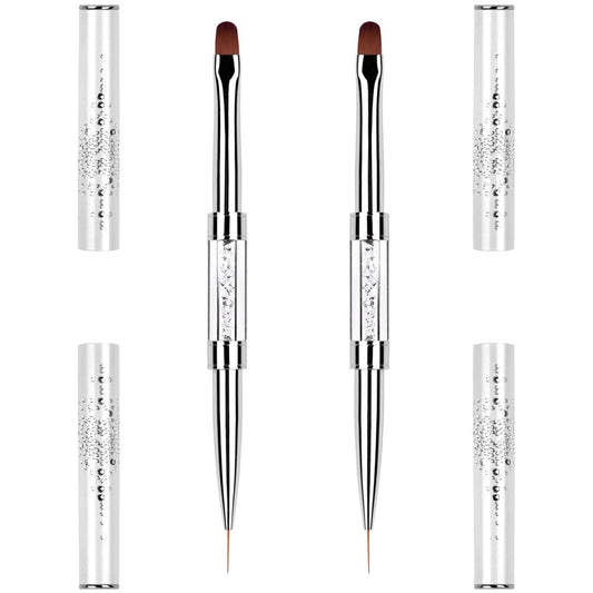 2er-Set Professionelle French Tip Pinsel-Set, French Tip Gel Liner, doppelendige Design-Pinsel mit Strassgriff für Builder Gel & Polygel, Nagelkunst-Werkzeuge in Salonqualität