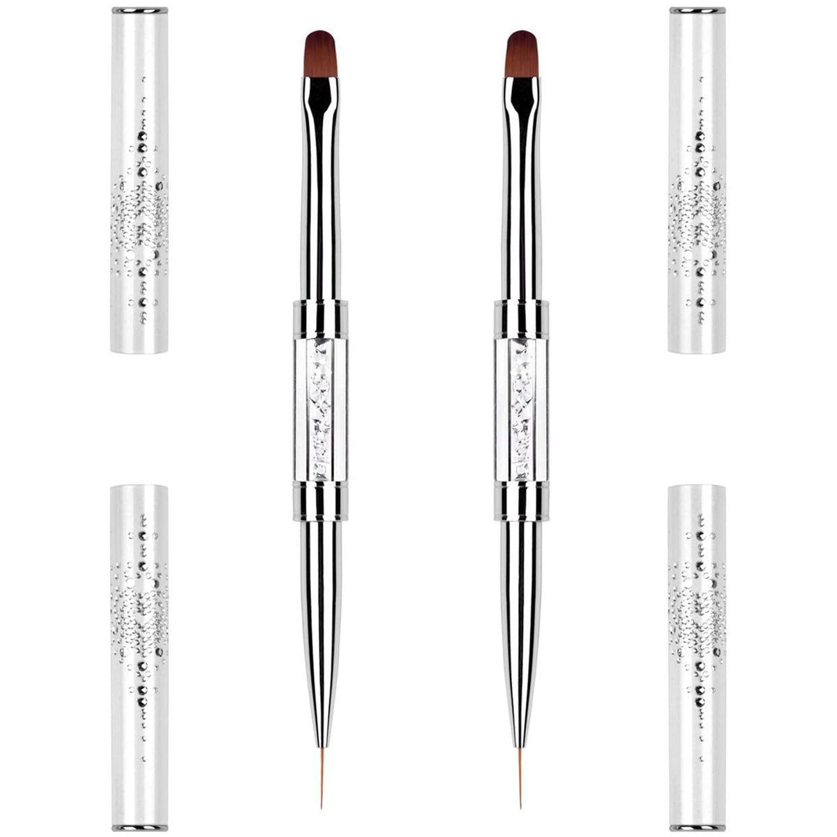 2er-Set Professionelle French Tip Pinsel-Set, French Tip Gel Liner, doppelendige Design-Pinsel mit Strassgriff für Builder Gel & Polygel, Nagelkunst-Werkzeuge in Salonqualität